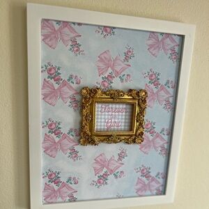 Handmade love shack fancy vibe pink floral bow gold framed print
9x11”